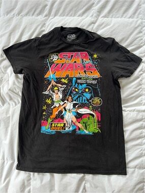 Star Wars Black Tee with Red, Yellow, Blue and Green Retro Comic Print